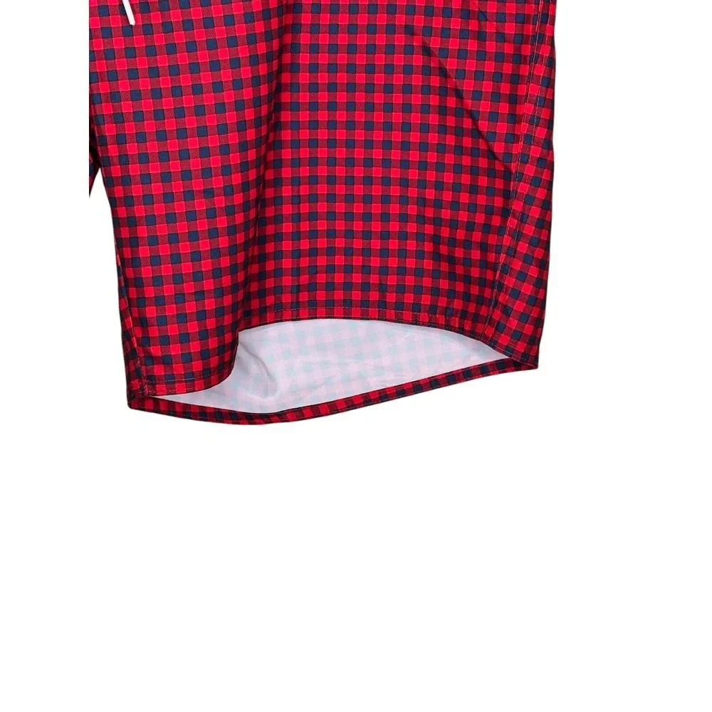 St. John's Bay Men Shorts Checkered Elastic Waist Drawstring‎ Gingham Red XL NWT